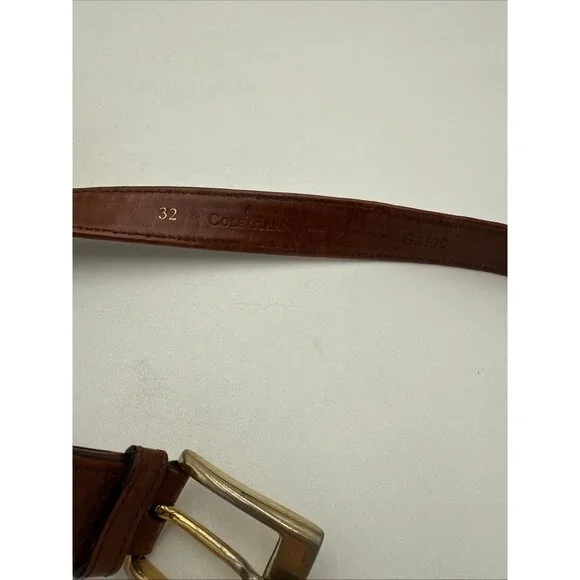 Cole Haan Brown Leather Belt Basket Weave Mens 32 Made USA 1" Brass Buckle - Picture 7 of 7